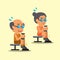 Cartoon senior man and woman doing dumbbell seated calf raise exercise