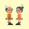 Cartoon senior man and woman doing standing dumbbell calf raise exercise