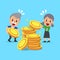 Cartoon senior people with money coins