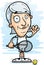 Cartoon Senior Tennis Player Waving