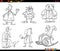 Cartoon seniors characters set coloring book page