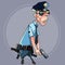 Cartoon serious man in police uniform holding a gun