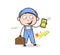 Cartoon Service Boy Showing Message in Phone Vector