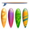 Cartoon set of colorful surfs