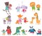 Cartoon set of cute animal family portraits. Cats, elephants, lions, bunnies, foxes, giraffes, bears, crocodiles and