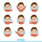 Cartoon set of a little boy in different postures with various emotions. Set 2 of 3