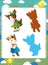 Cartoon set of medieval animal characters goats - searching game with shadows