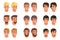 Cartoon set of men avatars with different hair styles, colors and beards: black, blonde, brown. Human head. Male with