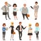 Cartoon set of office managers and workers in different situations. Business people. Men and women characters in casual