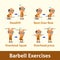 Cartoon set of old man doing barbell exercise step for health