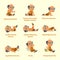 Cartoon set of old man doing warm-up and exercises