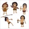 Cartoon set of stone age kids characters