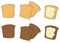 Cartoon set of tasty toasted bread with butter