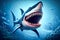 cartoon shark 3d with open mouth. Generative AI