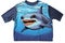 cartoon shark on a childs t-shirt wearing reflective sunglasses