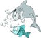 Cartoon shark and fish wearing a protective mask to keep safe from corona virus vector illustration