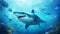 Cartoon shark playfully swims through the underwater world. AI Generative