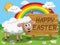 Cartoon sheep happy easter wooden banner meadow