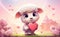 Cartoon sheep holding a heart in her hands, a romantic mood