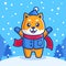 Cartoon Shiba Inu Dog in Winter Season