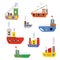 Cartoon ships and boats set