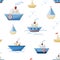 Cartoon ships, boats, steamers and yachts with waves and seagulls