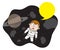 Cartoon Shocked Cosmonaut Stuck Between Asteroids Vector Illustration