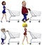 Cartoon Shoppers Shopping Cart