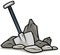 Cartoon shovel in gray stones vector icon