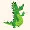 Cartoon shy crocodile smiling and waving. Vector character for sticker design or decoration