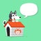 Cartoon siberian husky dog and kennel with speech bubble