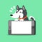 Cartoon siberian husky dog and smartphone