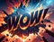 Cartoon sign of burst clouds with the word WOW