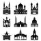 Cartoon Silhouette Black Churches and Temples Icon Set. Vector