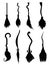 Cartoon Silhouette Black Different Brooms Icon Set. Vector