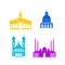 Cartoon Silhouette Color Churches and Temples Icon Set. Vector