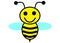 A cartoon simple cute illustration of a yellow honey bee with a smiling face white backdrop