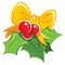 Cartoon simple mistletoe red and green design element with yellow bowtie