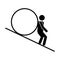 Cartoon sisyphus is pushing for concept design. Vector illustration. stock image.