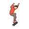 Cartoon skateboarder teen jumping in air with skateboard