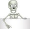 Cartoon skeleton holding blank sign