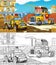 Cartoon sketch construction site with cars illustration