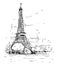 Cartoon Sketch of Eiffel Tower in Paris, France