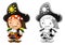 Cartoon sketch scene with pirate man captain illustration