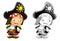 Cartoon sketch scene with pirate man captain illustration