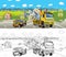 Cartoon sketch scene with tow truck on the street - illustration