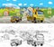 Cartoon sketch scene with tow truck on the street - illustration