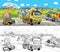 Cartoon sketch scene with tow truck on the street - illustration