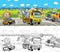 Cartoon sketch scene with tow truck on the street - illustration