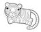 Cartoon sketchbook asian scene with happy cat tiger on white background illustration